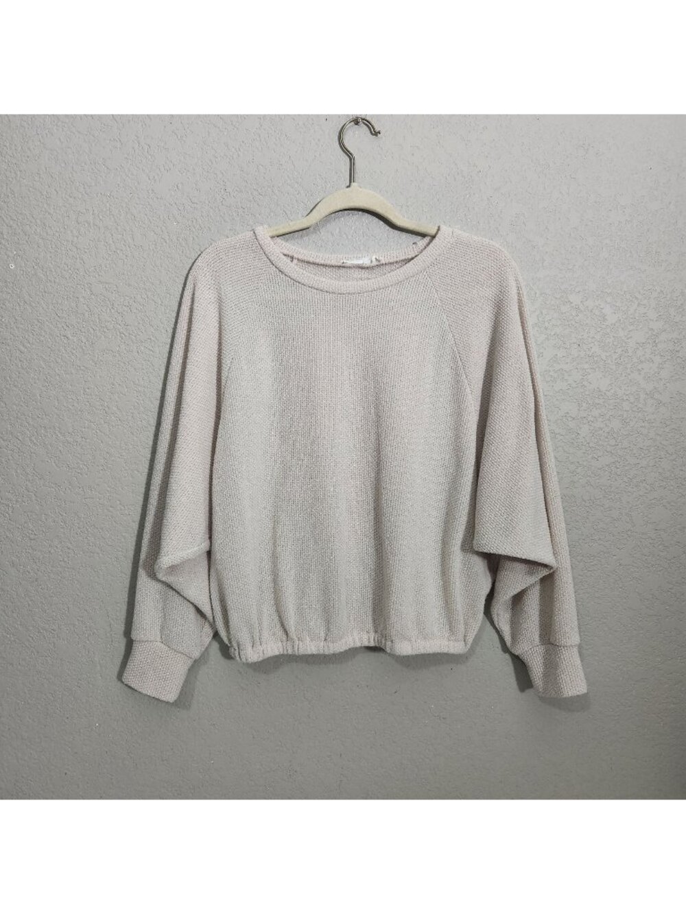 Lush Women’s Waffle Knit Pullover Sweater Large Beige Casual Relaxed Fit